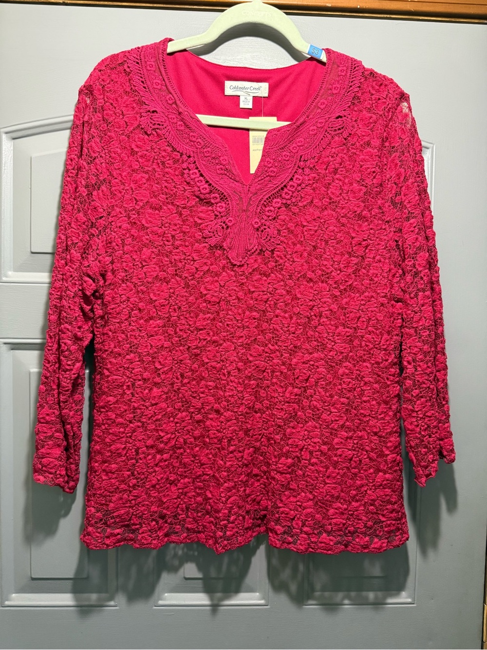Coldwater Creek Fuchsia Lace-Textured V-Neck Tunic XL-(NWT)